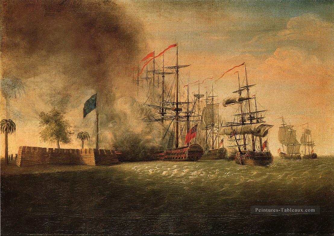 Attaque de Sir Peter Parker contre le fort Moultrie Batailles navale Peintures à l'huile